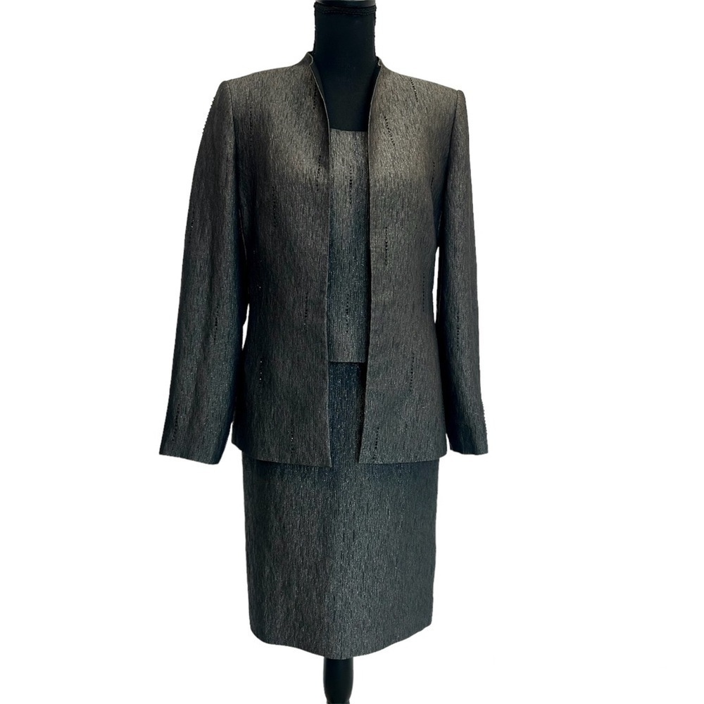 Albert Nipon black metallic gold crystal rhinestone embellished three piece suit